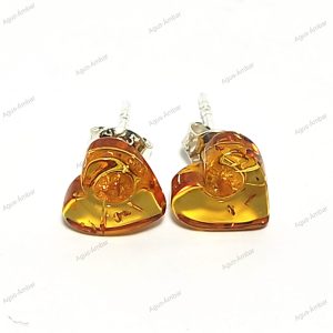 Aros Corazón Ámbar Miel y Plata