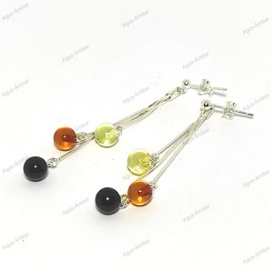 Aros Esferas Tricolor de Ámbar y Plata