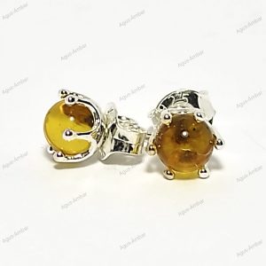 Aros Esfera Ámbar Miel y Plata