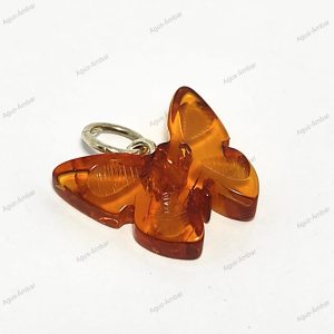 Colgante Mariposa Ámbar Coñac y Plata