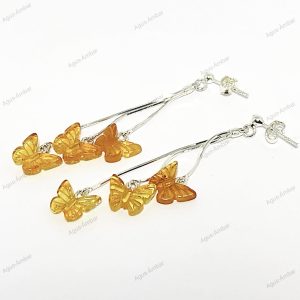 Aros Mariposas Miel Ámbar y Plata