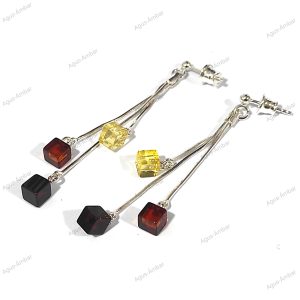 Aros Cubos de Ámbar y Plata Multicolor